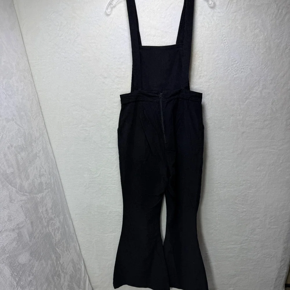 Nasty Gal Black Corduroy Flare Leg Overalls Jumpsuit Size 4 Mod Grunge Hippie - Picture 6 of 16
